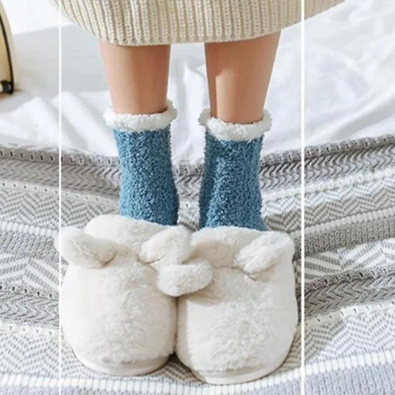 4 Pairs Women Warm Soft Fluffy Slipper Socks Cozy Sleeping Socks