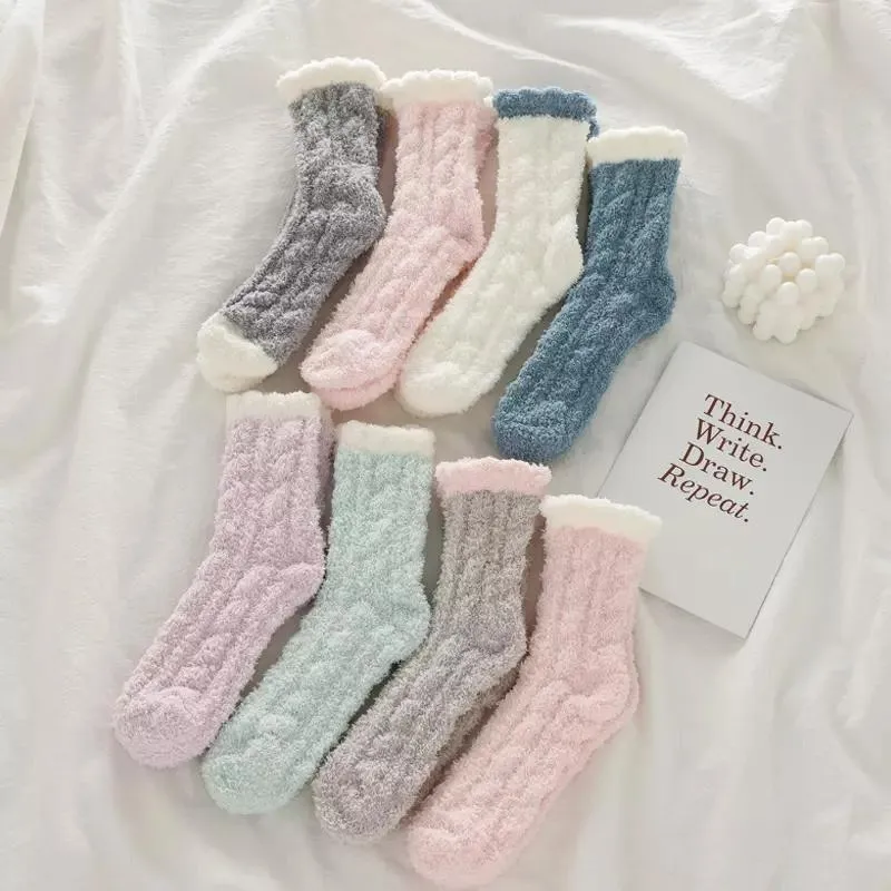 4 Pairs Women Warm Soft Fluffy Slipper Socks Cozy Sleeping Socks