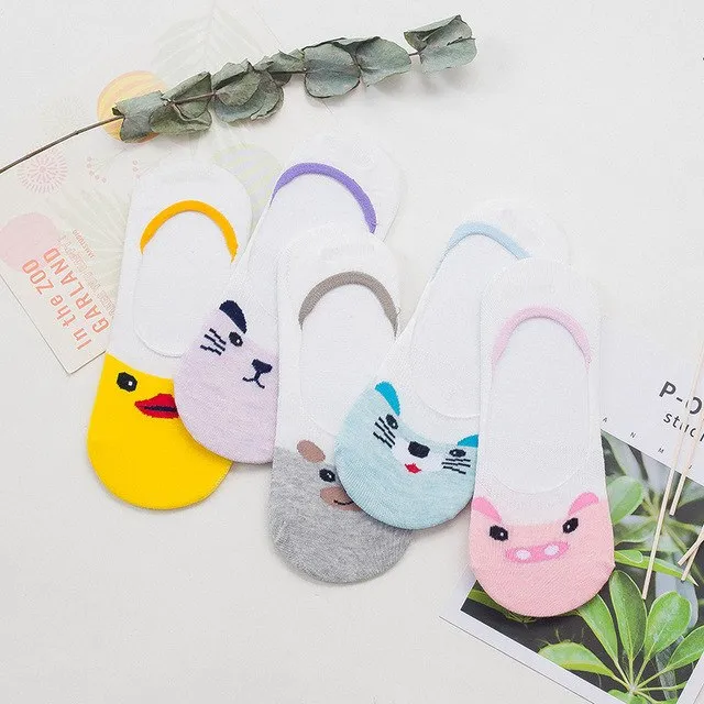 5pairs Fashion Animal Patterned Short Women Socks Cartoon Summer Thin Socks Art Cute Funny Cotton Ankle Socks Cheap Soft Hosiery