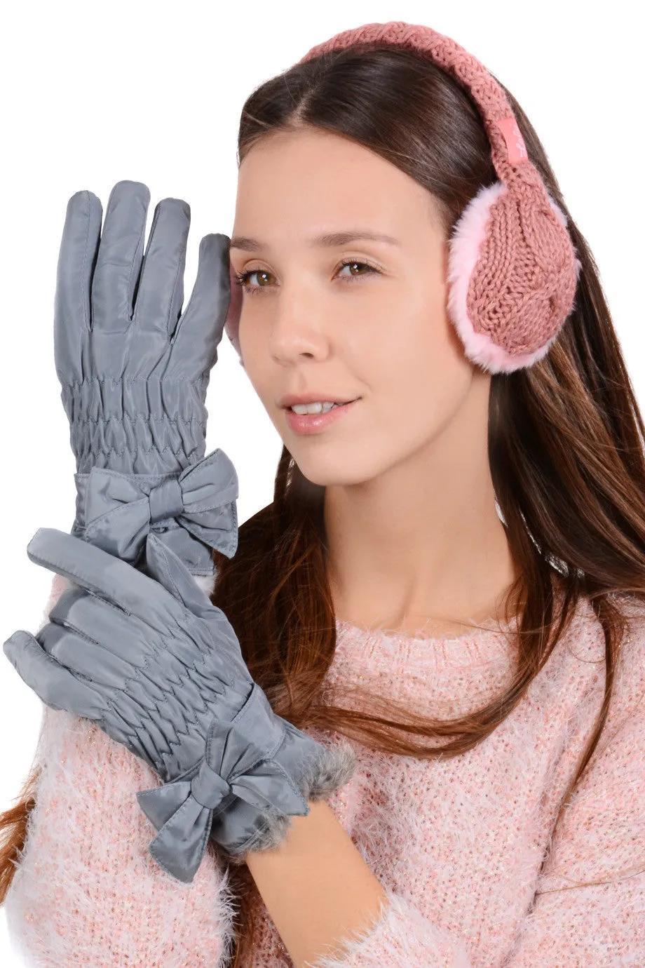 ADORIA Grey Bow Waterproof Women Gloves