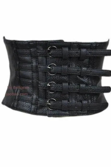 American four-breasted lychee pattern thick PU leather Belt