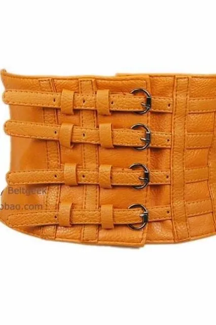 American four-breasted lychee pattern thick PU leather Belt