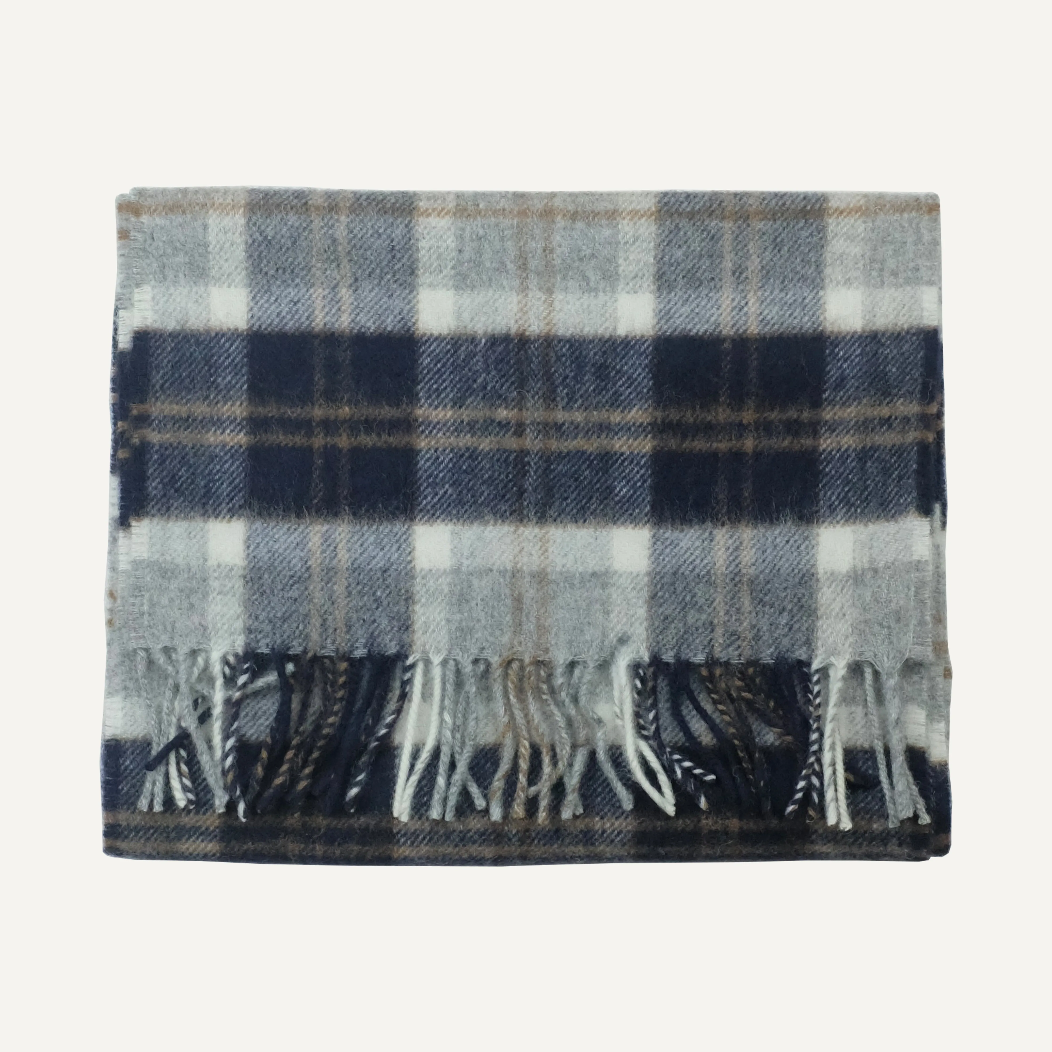 Blue & Grey Plaid Lambswool Scarf