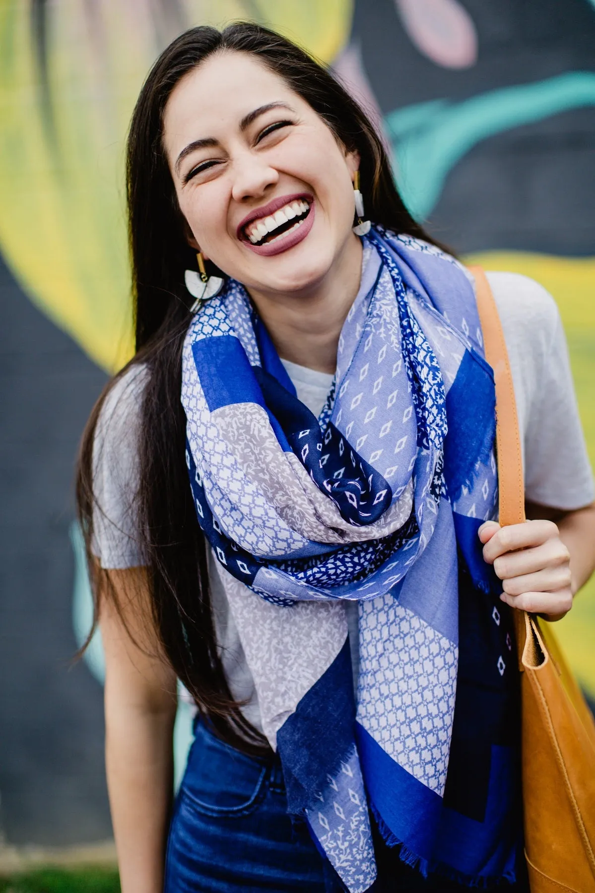 Blue and Tan Block Scarf