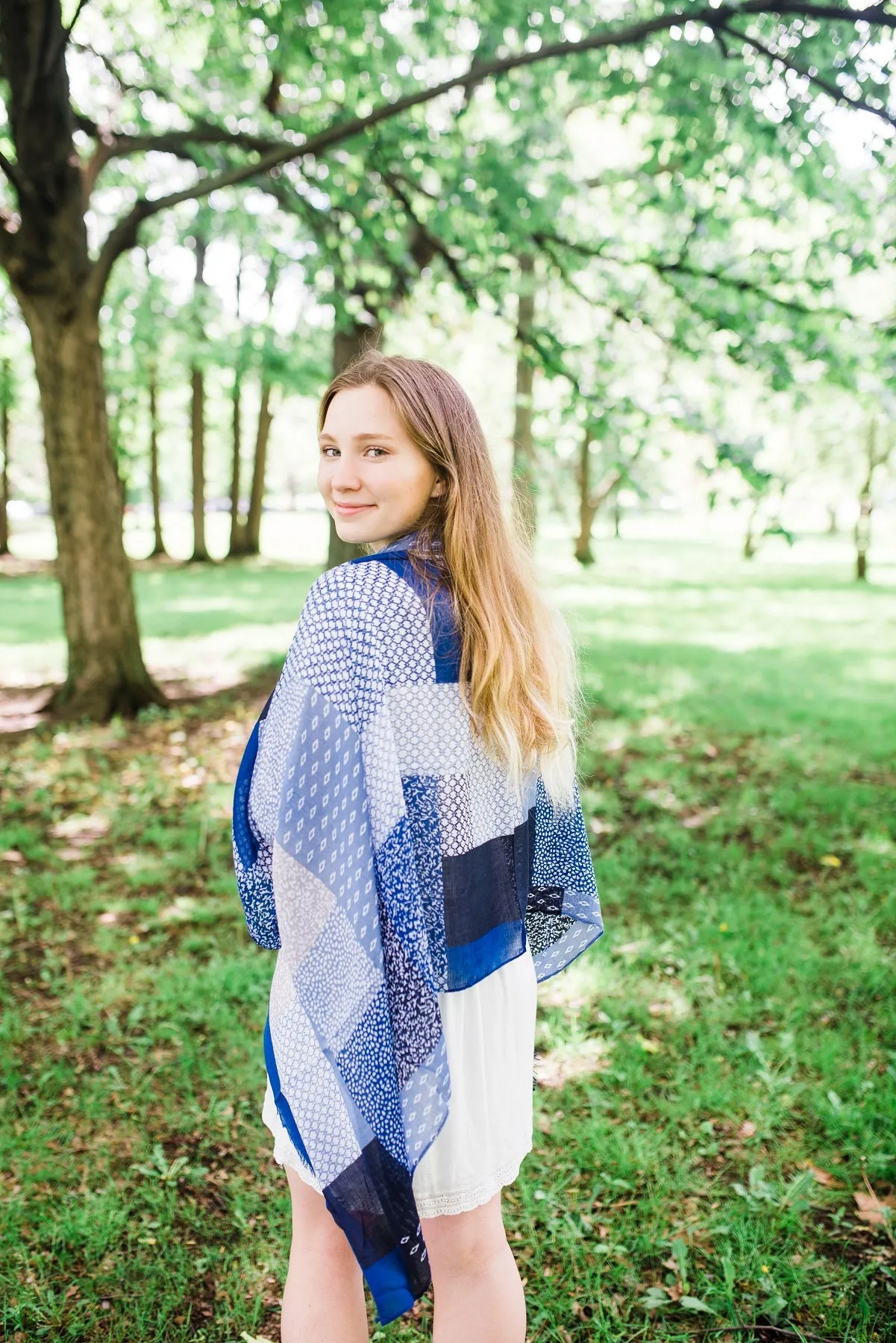 Blue and Tan Block Scarf