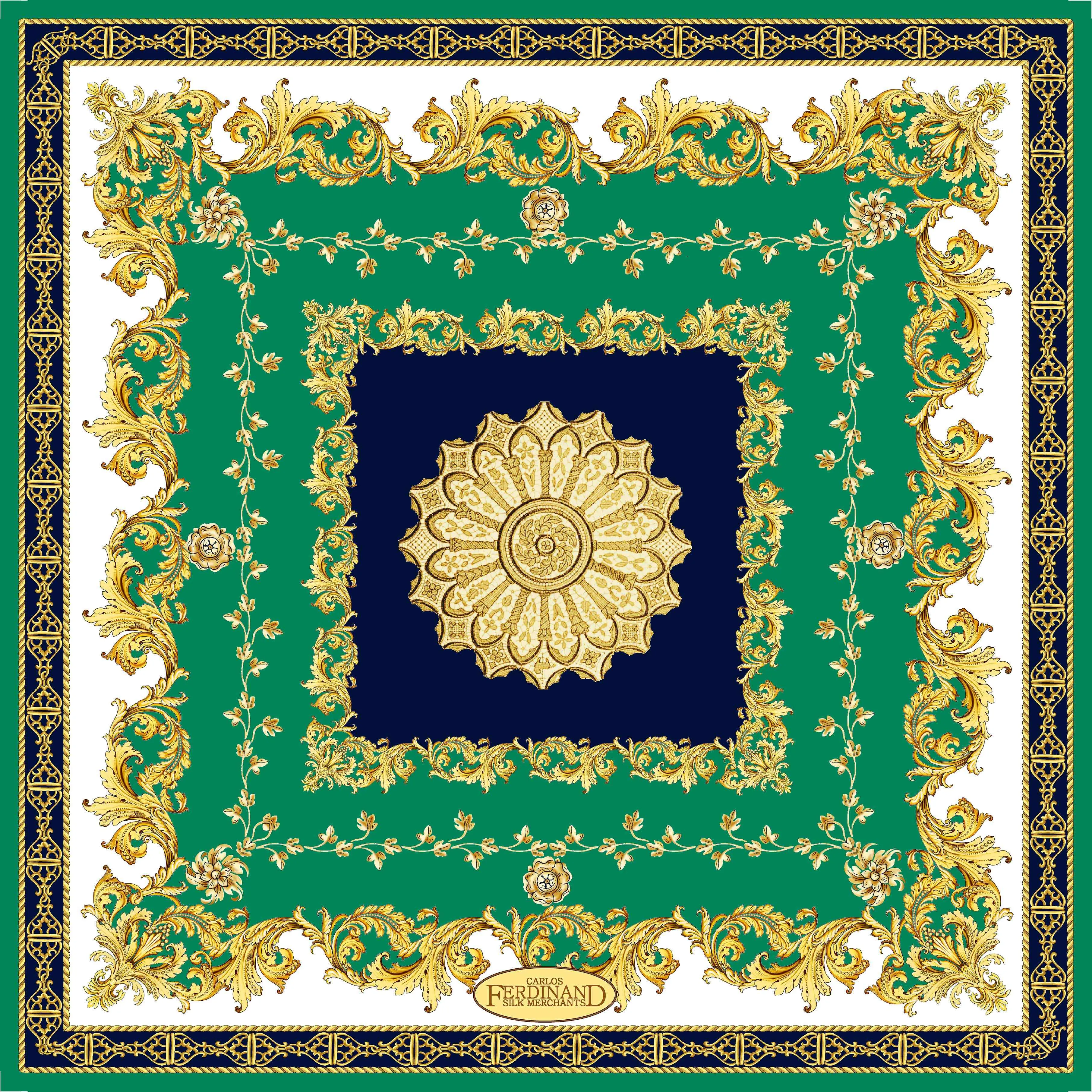 Carlos Ferdinand Delicate scrolls emerald/gold/navy  CF176-1 90cm