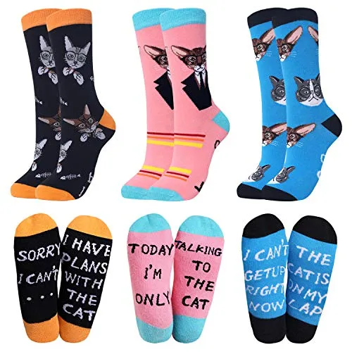 Cat Lovers Funny Novelty Super Soft Socks, 3 Pairs