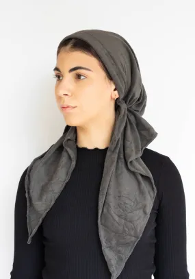 Charcoal Terry Pre Tie Adjustable Head Scarf