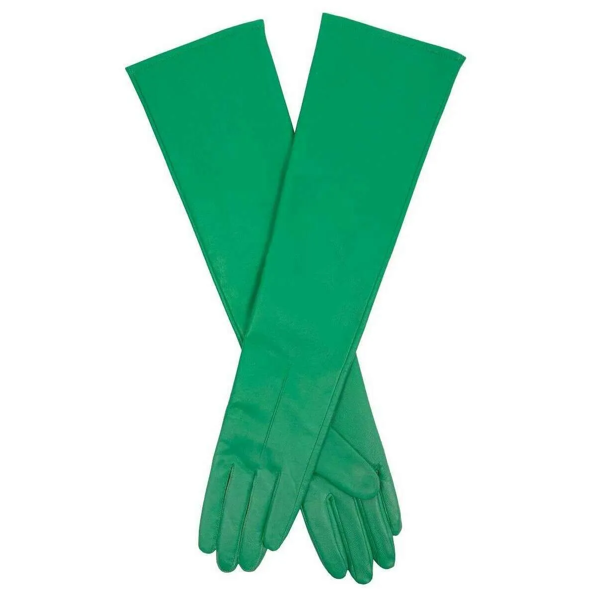 Dents Mia Single-Point Long Above-Elbow Lined Leather Gloves - Emerald Green