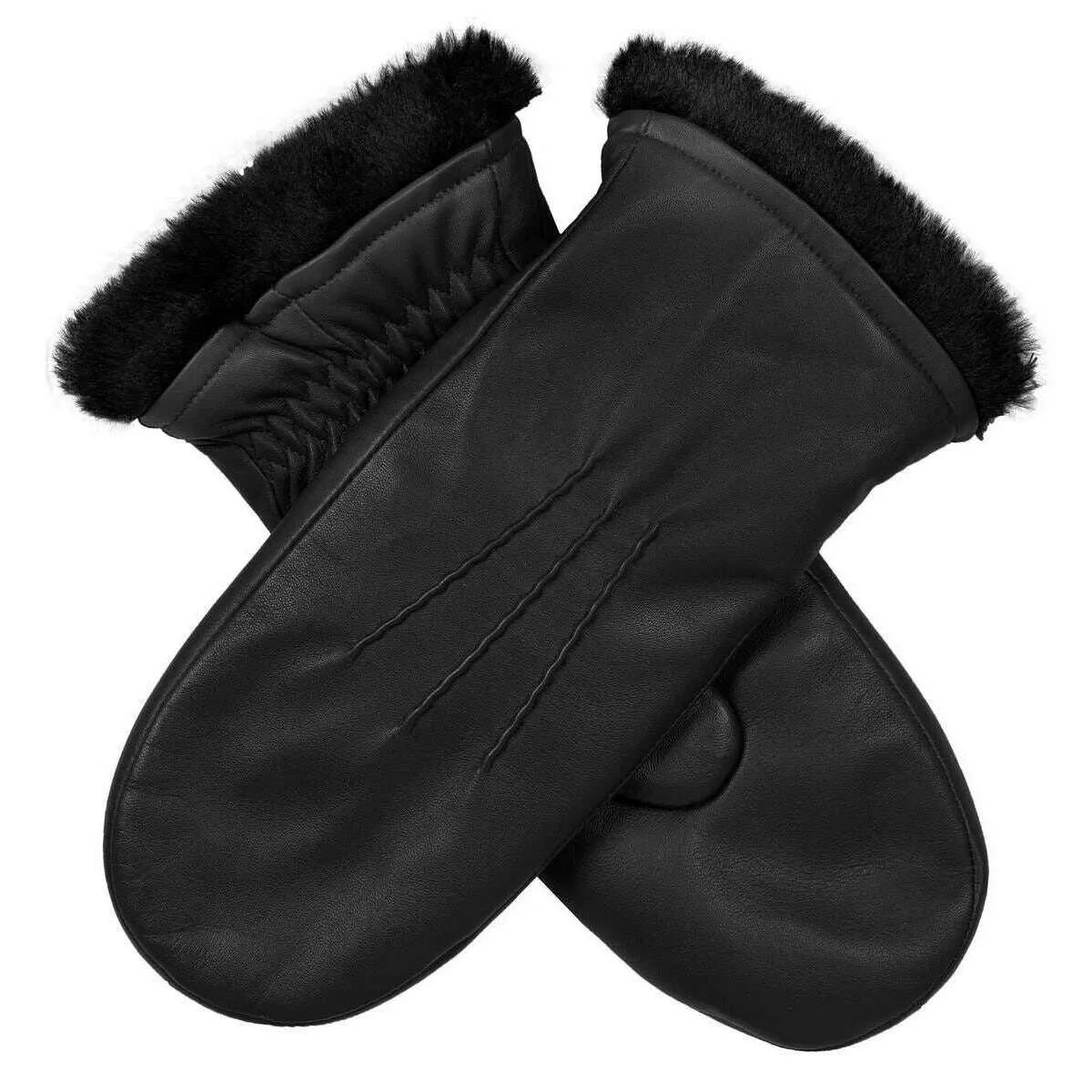 Dents Teresa Three-Point Leather Mittens - Black