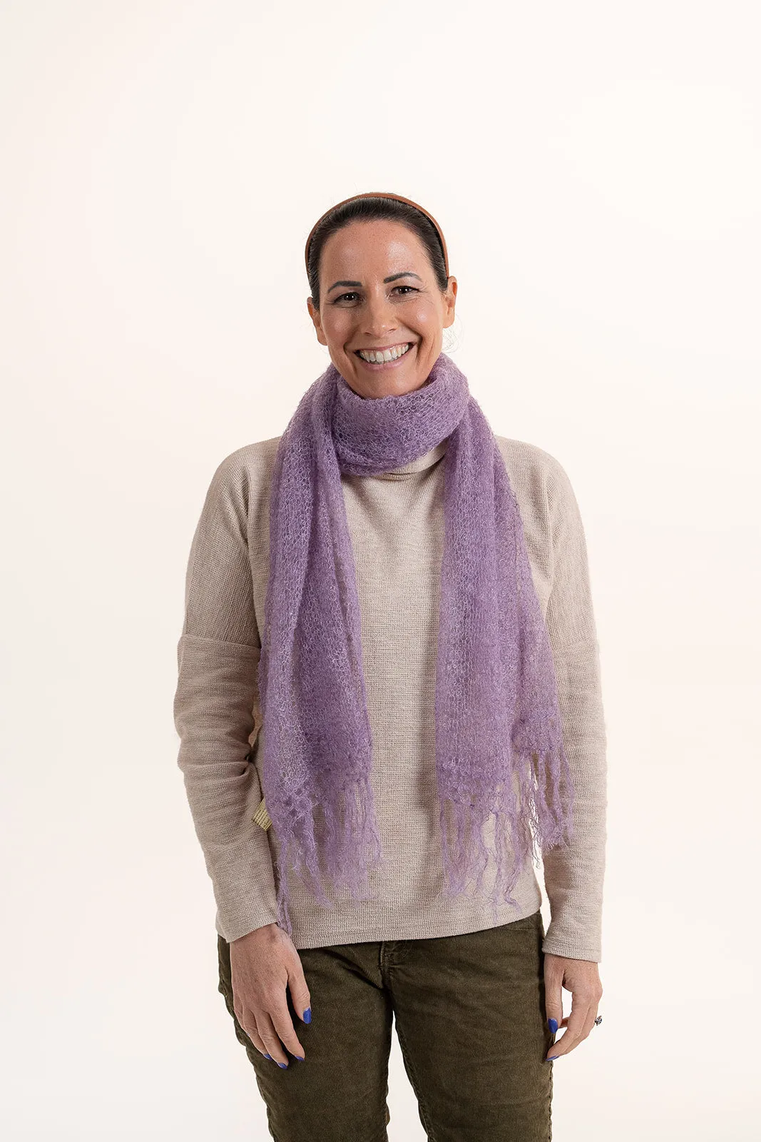 Extra Fine Mohair Scarf with Tassels - Mauve