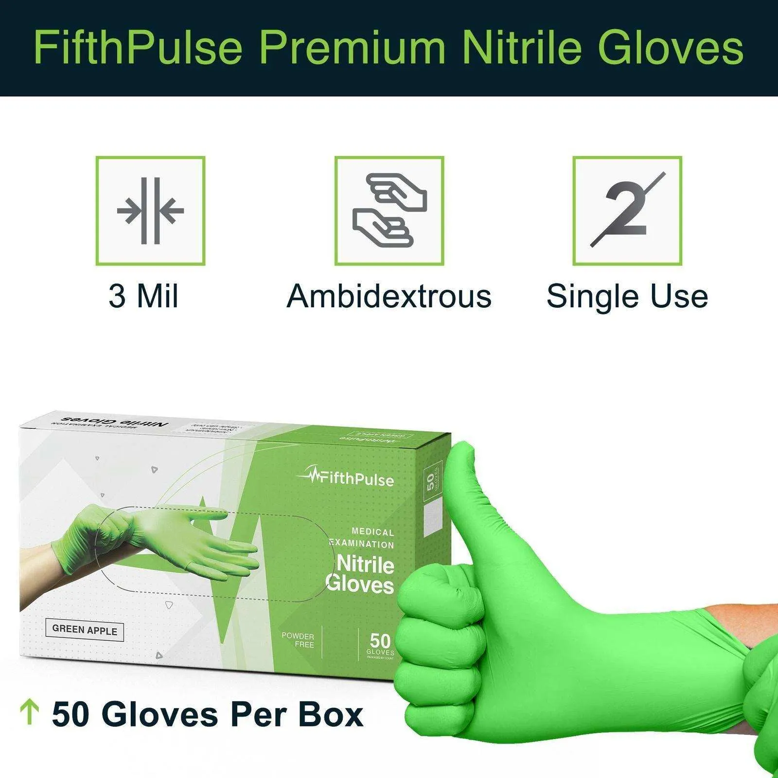 FifthPulse Green Disposable Nitrile Gloves