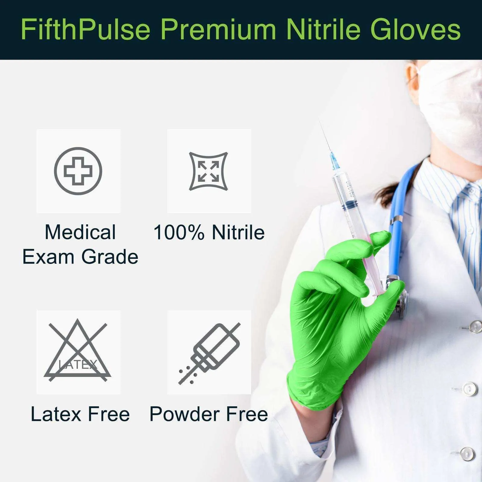 FifthPulse Green Disposable Nitrile Gloves