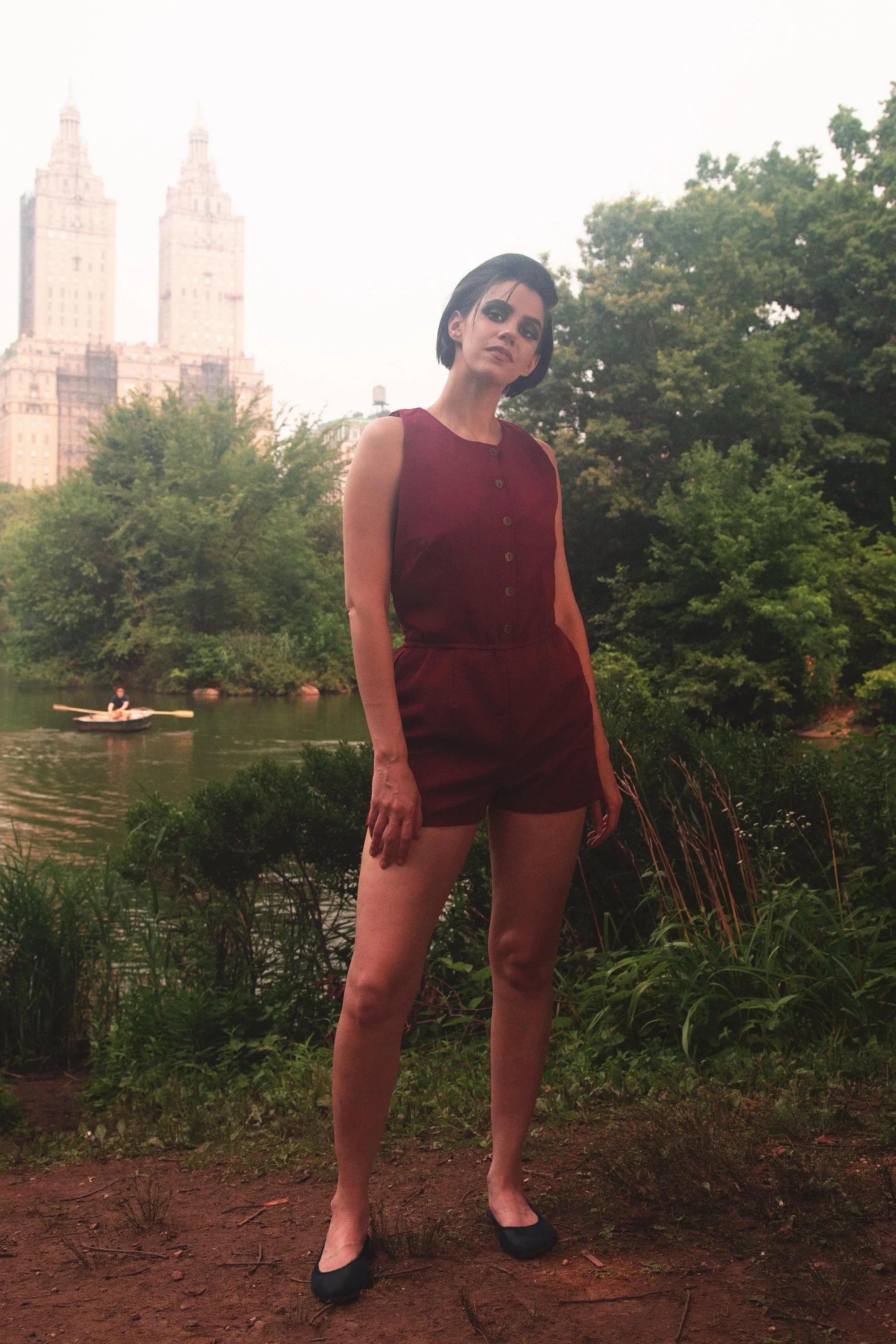 Final Sale - Edie Playsuit in Burgundy Stretch Gabardine | Laura Byrnes Design