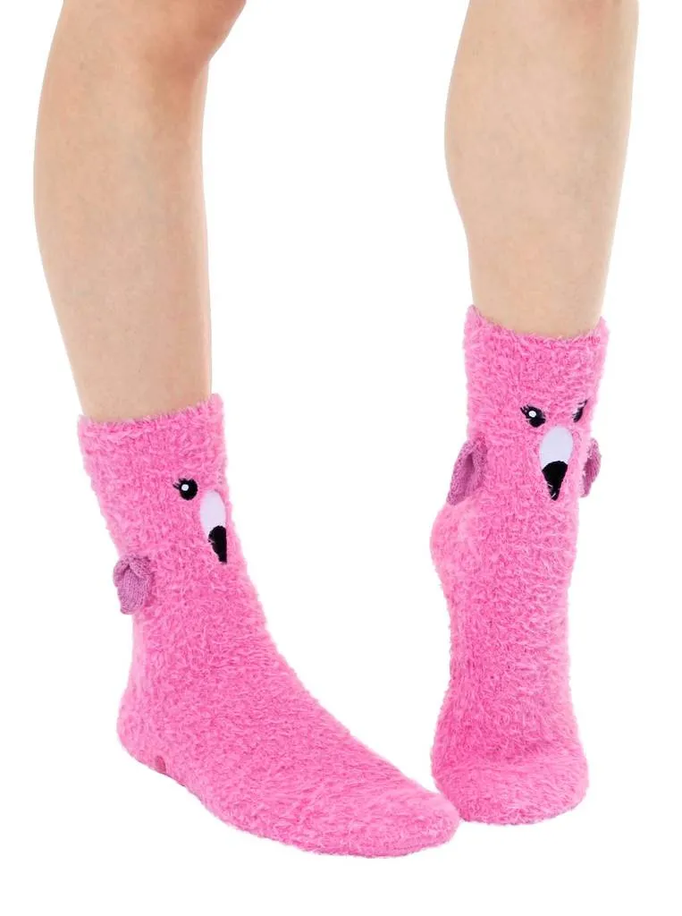 Flamingo Crew Slipper Socks Soft and Fuzzy Women's *