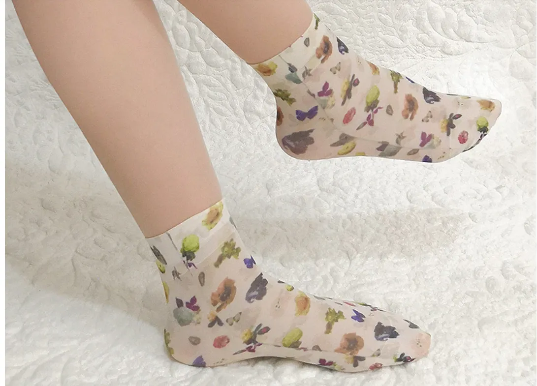 Flower Butterfly Pattern Print Soft Ankle Socks