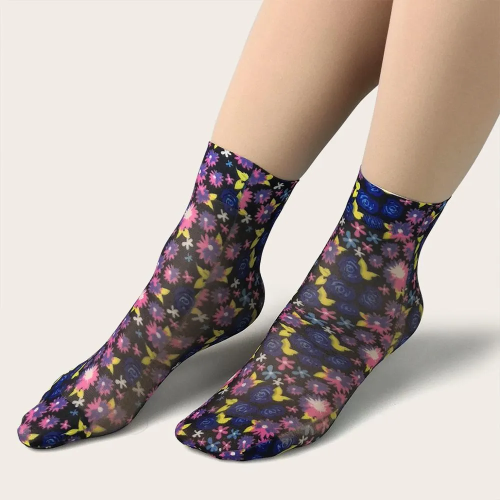 Flower Butterfly Pattern Print Soft Ankle Socks