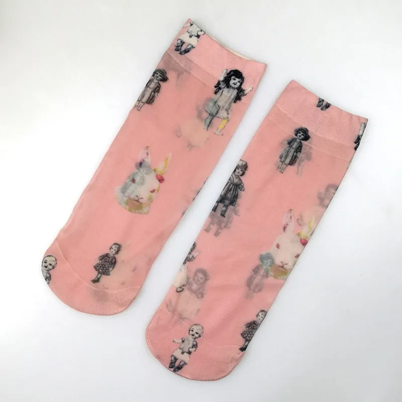 Flower Butterfly Pattern Print Soft Ankle Socks