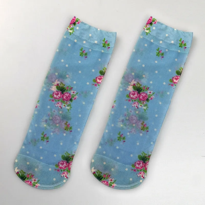 Flower Butterfly Pattern Print Soft Ankle Socks