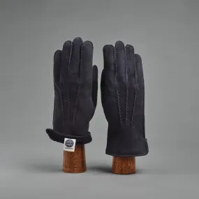 Gentlemen's Gloves from Dark Blue Curly Lambskin lined with Shearling