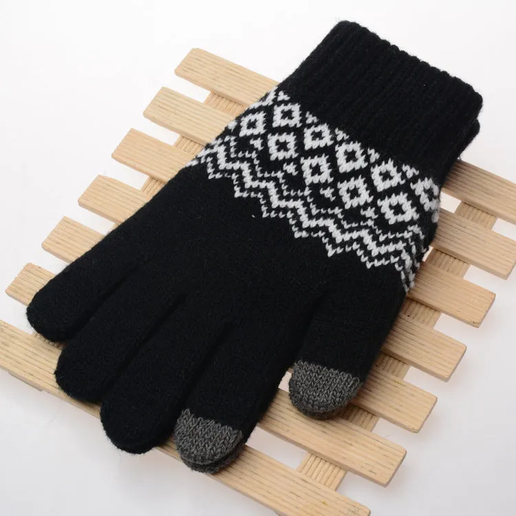 Knitted Wool Jacquard Touch Screen Thickening Ladies Adult Gloves