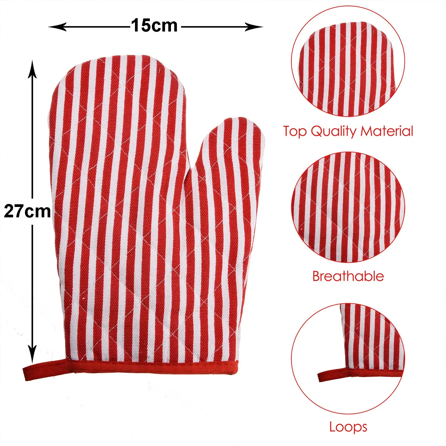 Kuber Industries Oven Mitts|Cotton Microwave Oven Gloves|Lining Print Hanging Loop Kitchen Oven|Heat Resistant|Microwave Gloves for Kitchen|1 Pair (Red)