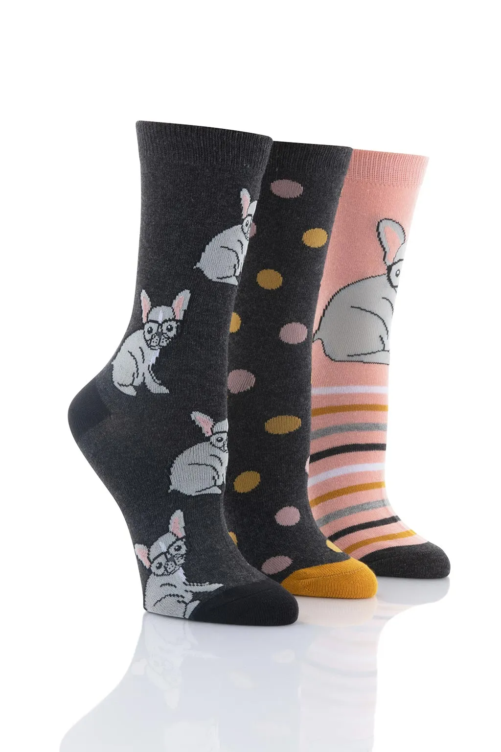 Ladies French Bulldog Socks - 3 Pair Pack