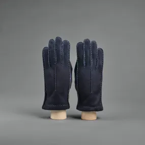 Ladies Gloves from Dark Blue/Dark Brown Goatskin lined with Cashmere