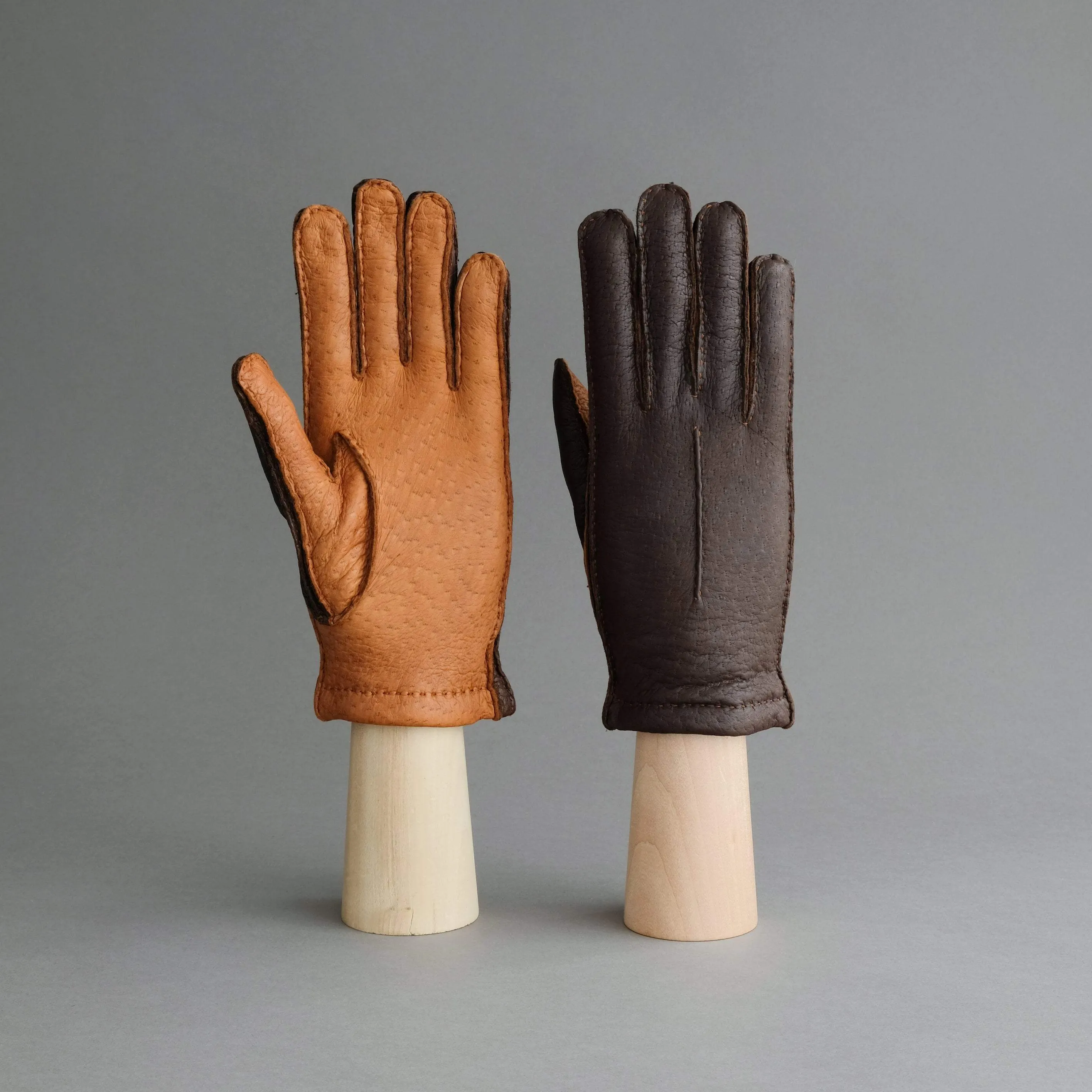 Ladies Peccary Gloves in Dark Brown and Cognac