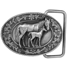 Mare and Colt Antiqued Belt Buckle