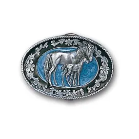 Mare with Colt Enameled Belt Buckle