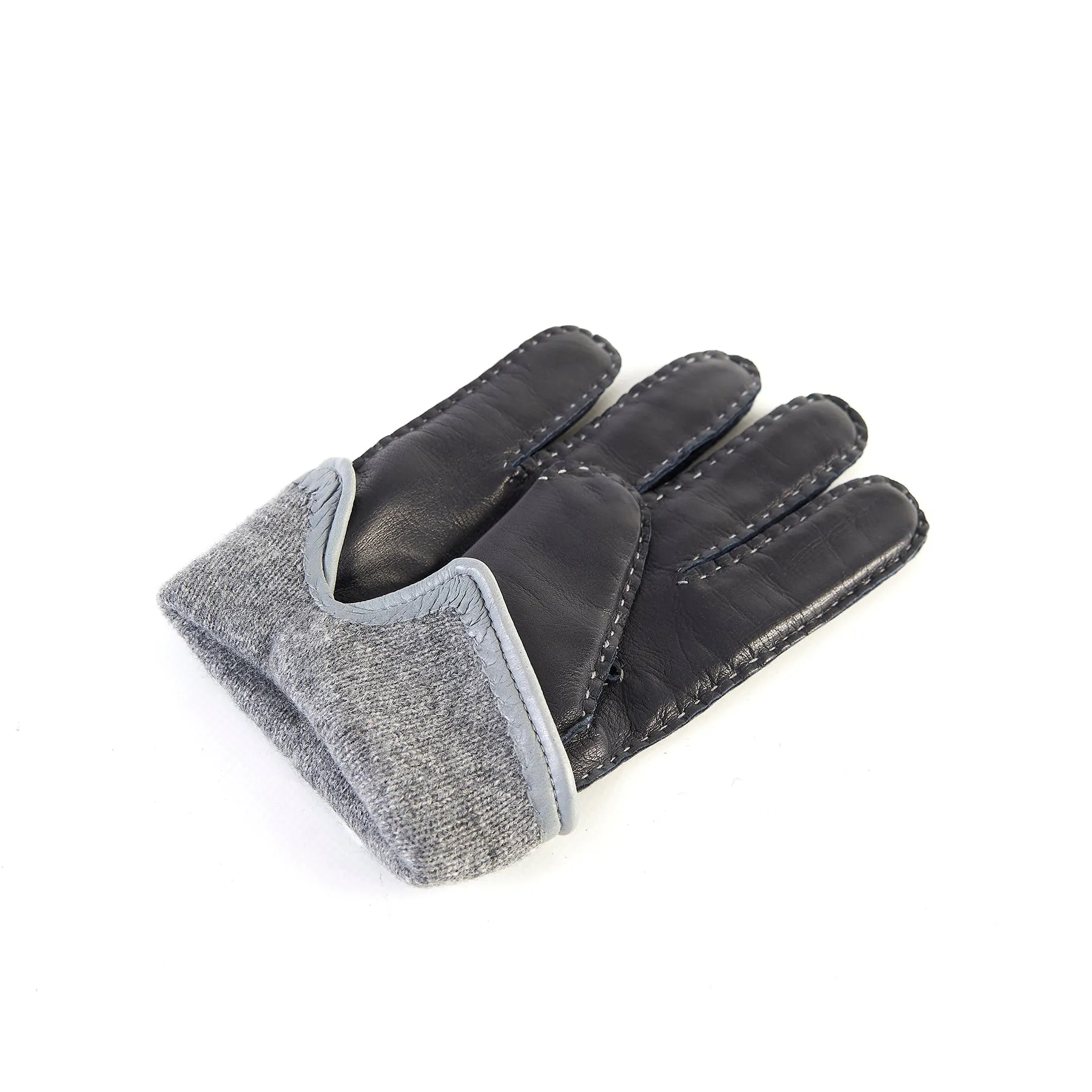 Men's fully hand-stitched blue nappa leather gloves and cashmere lining