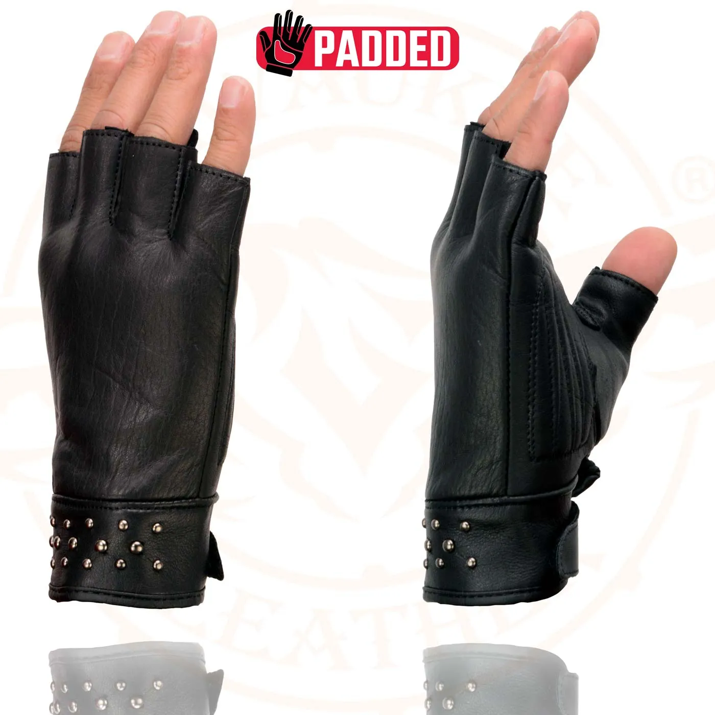 Milwaukee Leather MG7761 Women's Black Leather Gel Palm Fingerless Motorcycle Hand Gloves W/ Stylish ‘Wrist Detailing’