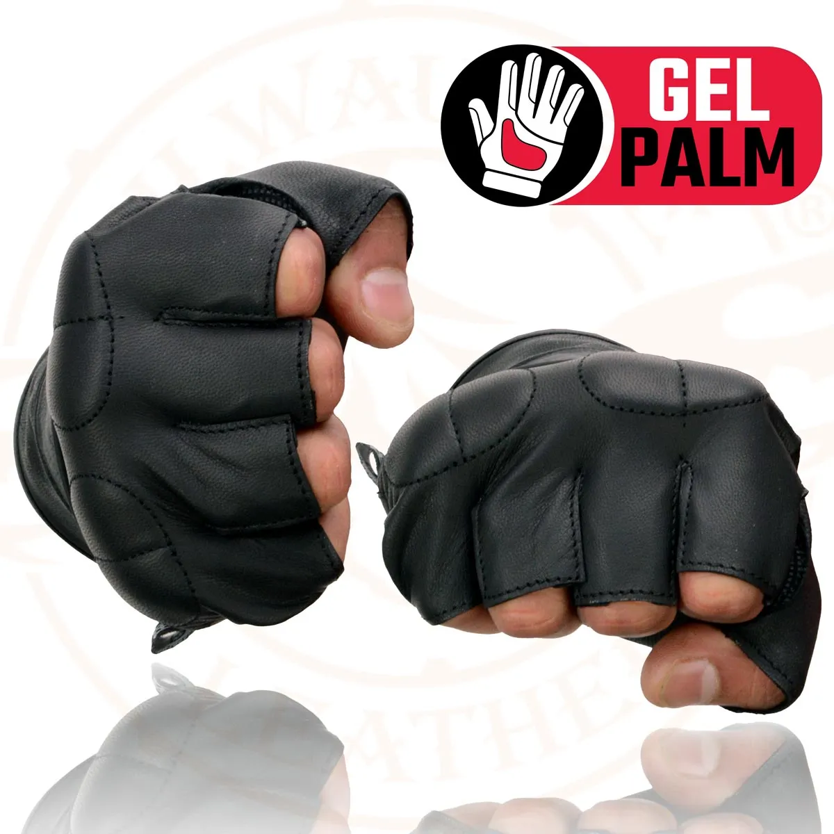 Milwaukee Leather SH462 Men's Black Leather Gel Palm Fingerless Motorcycle Hand Gloves W/ Soft and Stylish ‘Knuckle Pads’