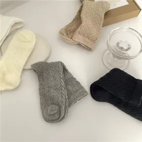 Miss June’s | Women’s | 1 pair cotton socks｜Daily | Textured | Soft | Designed | Solid color | Gift Idea | Casual | Stylish | Comfortable