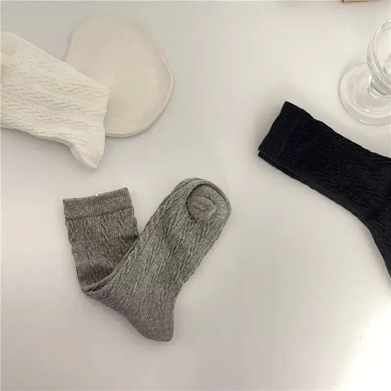 Miss June’s | Women’s | 1 pair cotton socks｜Daily | Textured | Soft | Designed | Solid color | Gift Idea | Casual | Stylish | Comfortable