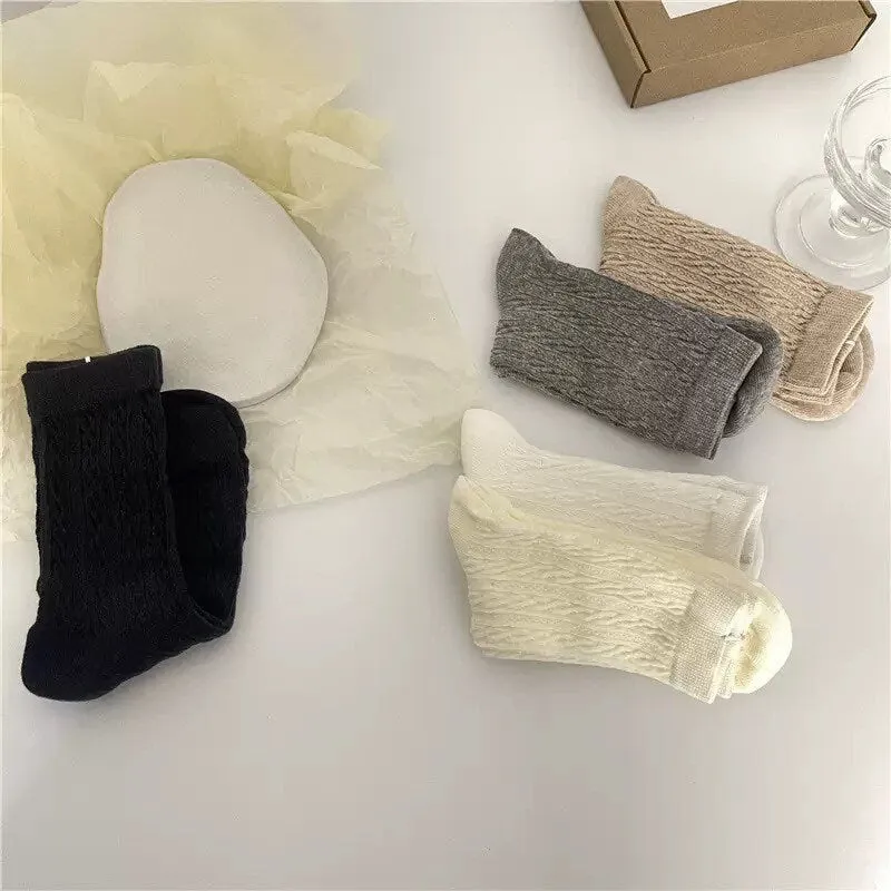 Miss June’s | Women’s | 1 pair cotton socks｜Daily | Textured | Soft | Designed | Solid color | Gift Idea | Casual | Stylish | Comfortable