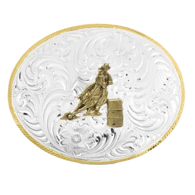 Montana Silversmiths Petite Two-Toned Engraved Buckle with Barrel Racer 5007-649