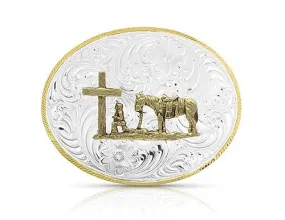 Montana Silversmiths Silver Belt Buckle, Praying Cowboy