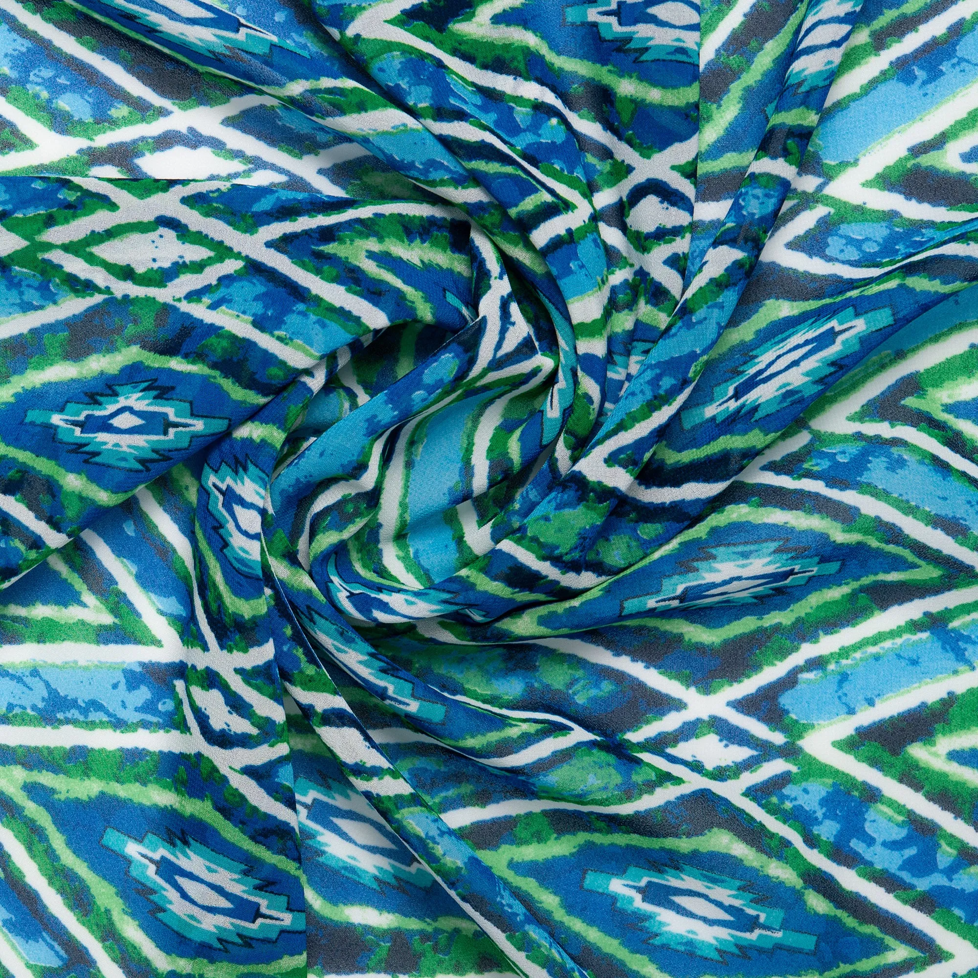 Novelty  Polyester Print - Diamonds - Blue / Green