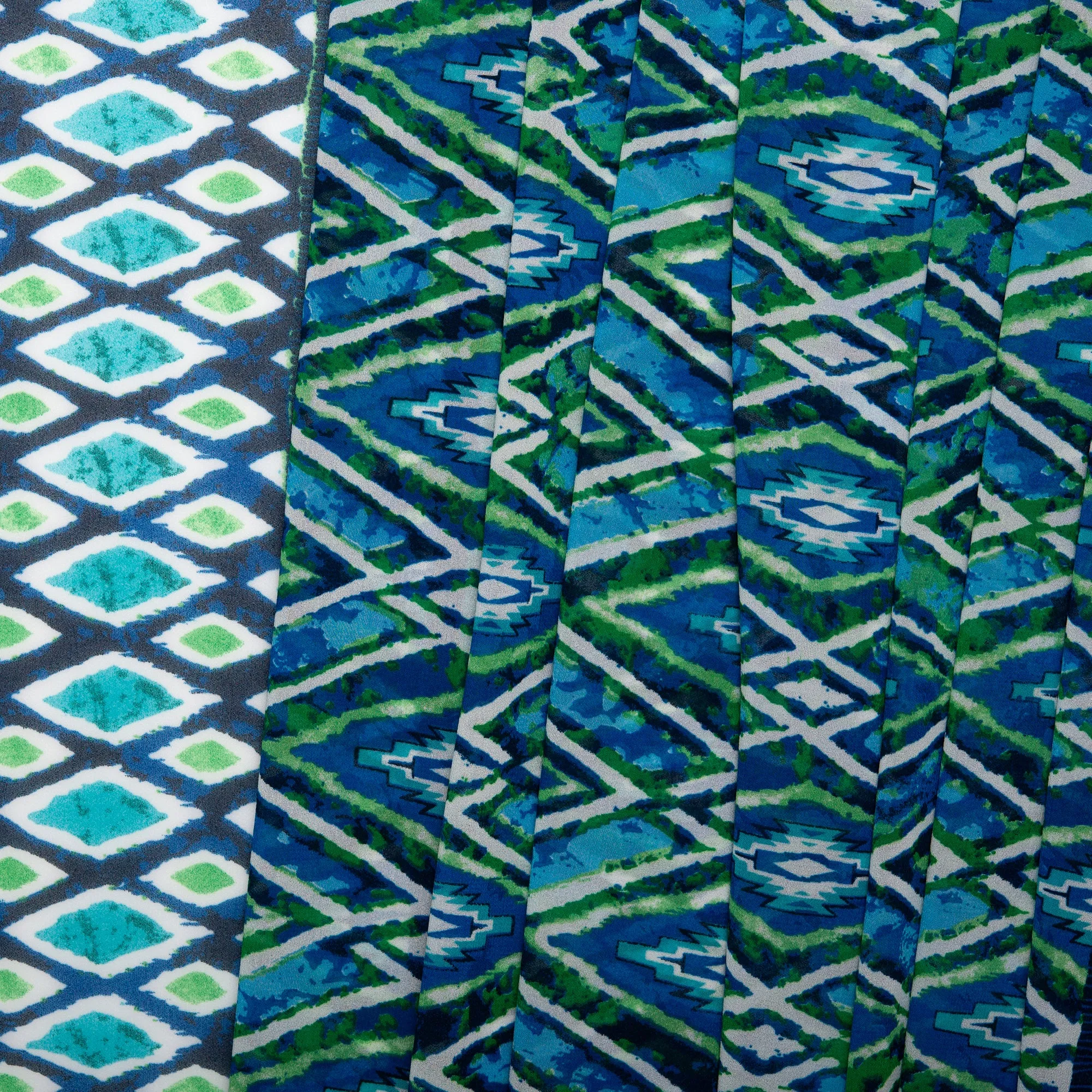 Novelty  Polyester Print - Diamonds - Blue / Green