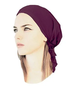 Pre-Tied Cotton Snood Burgundy Head Scarf Hat Cancer Chemo Tichel Friendly in 30 Different Colors! (Wine Red Short - 146)