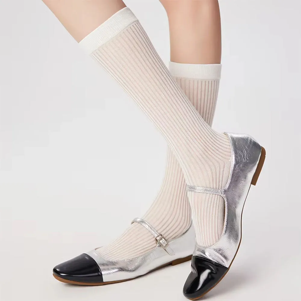 Preppy Style Ribbed Thin Socks