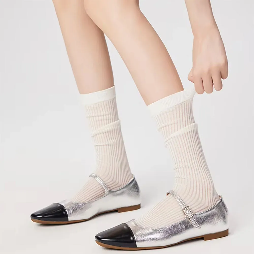 Preppy Style Ribbed Thin Socks