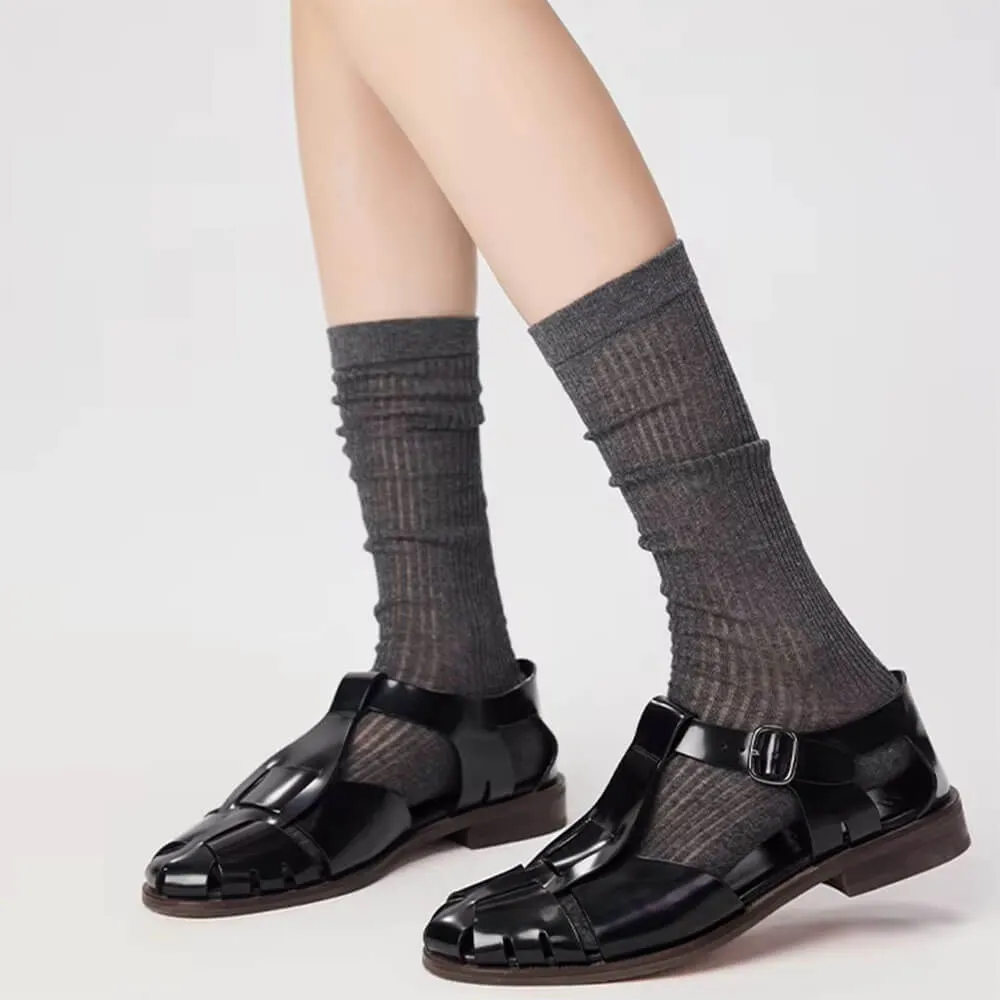 Preppy Style Ribbed Thin Socks