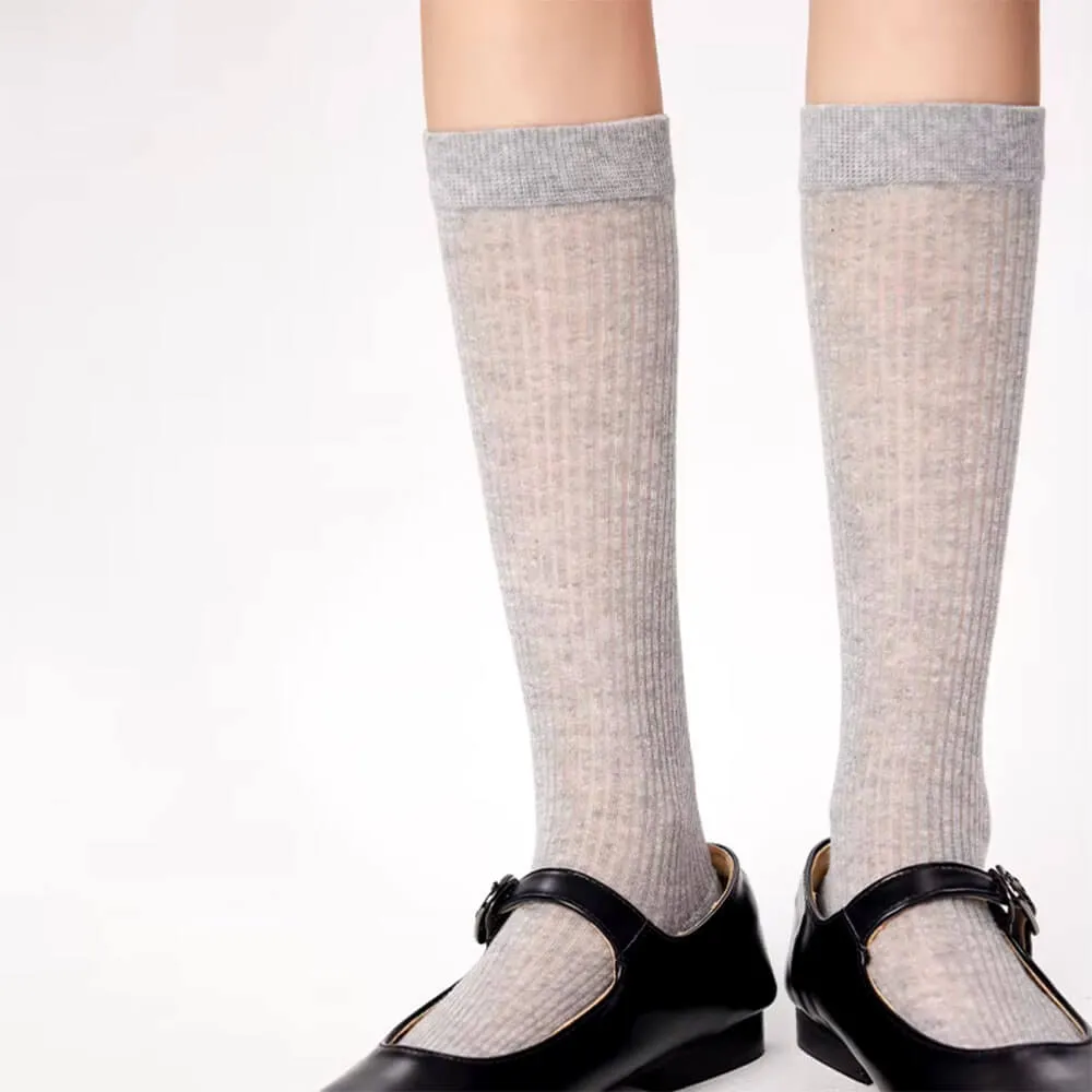 Preppy Style Ribbed Thin Socks