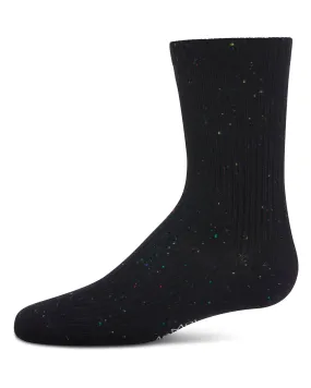 Thin Ribbed Cotton Blend Speckled Crew Sock