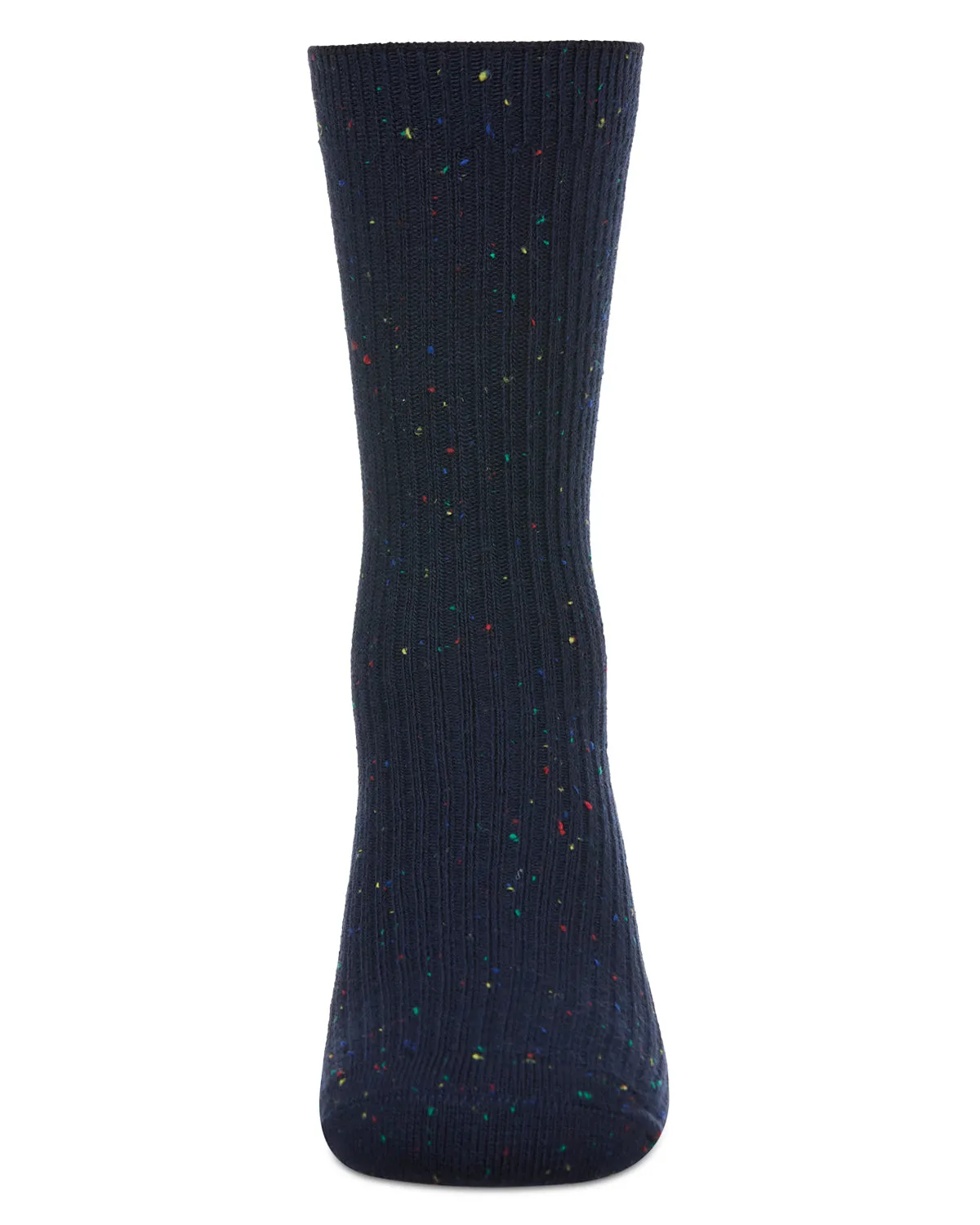 Thin Ribbed Cotton Blend Speckled Crew Sock