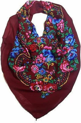 Traditional Polish Folk Head Scarf - Maroon