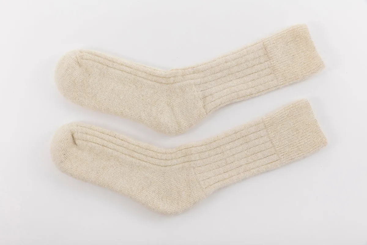 Ultra Soft Ribbed Cream Alpaca Bed Socks